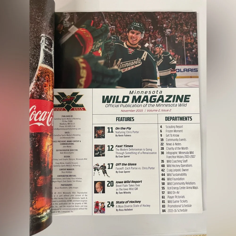 Minnesota Wild Hockey Magazine November 2015, Vol 2, Issue 2, MN NHL Collectible